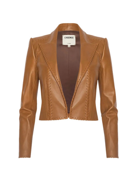  L'agence Dulcie Whipstitch Leather Jacket - Brown 