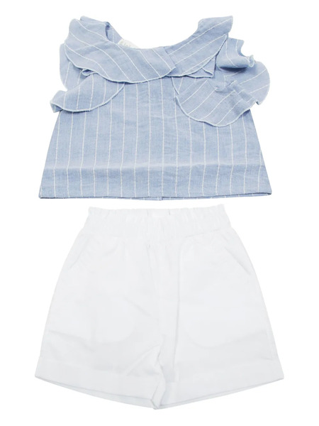  Lalalu Ruffled Striped Shorts Set - White 