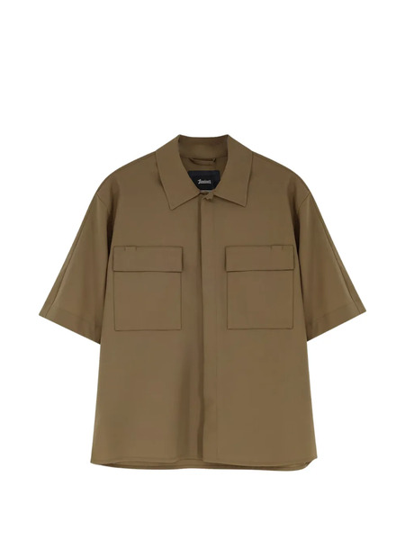  Laminar Flap-pockets Pointed-collar Shirt - Brown 