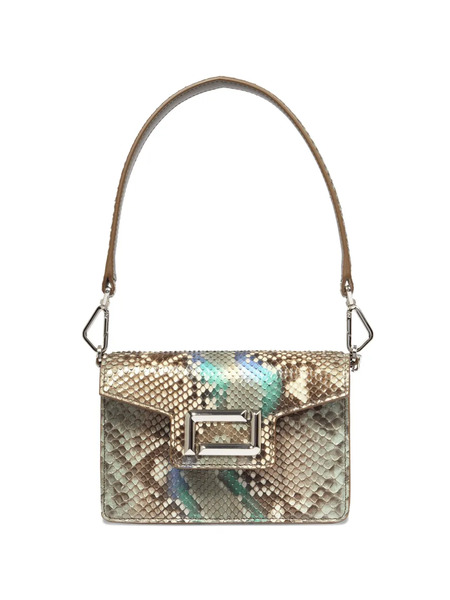  Lancel Mini Amgele Python Jewel Signature Flap Cross Body Bag - Green 