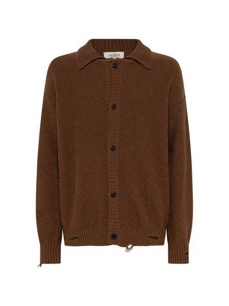  Laneus Boxy Fit Knitted Polo - Brown 