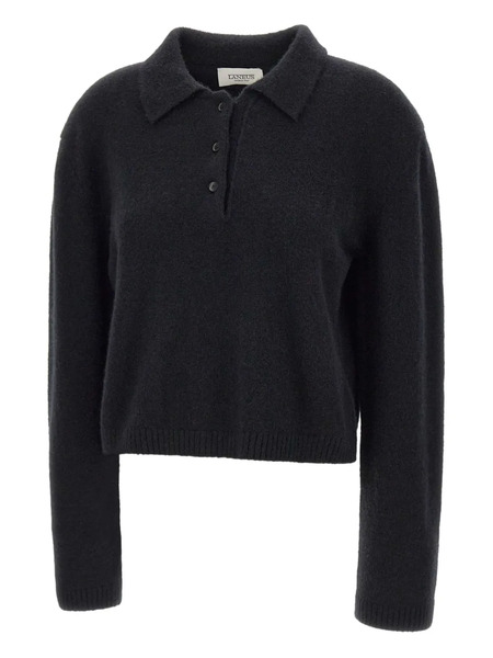  Laneus Cropped Long-sleeve Polo Top - Black 