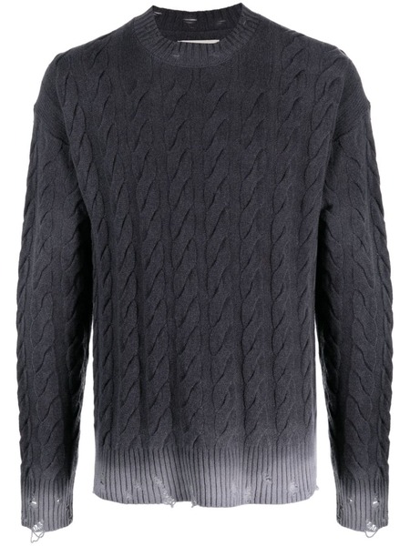  Laneus Distressed Cable-knit Jumper - Grey 