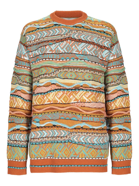  Laneus Geometric-pattern Crew-neck Sweater - Orange 