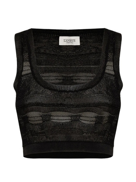  Laneus Knit Cropped Top - Black 