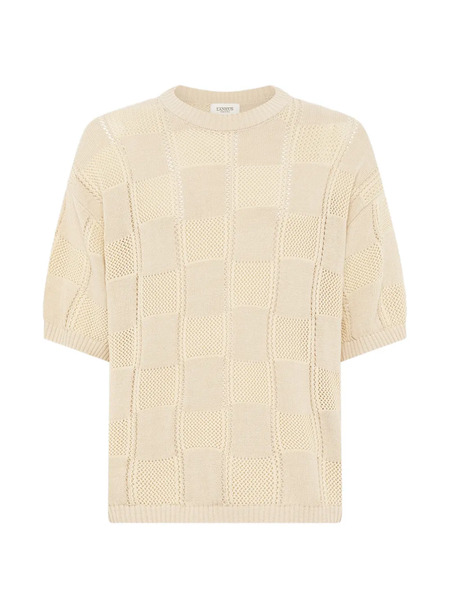  Laneus Knitted Check T-shirt - Neutrals 