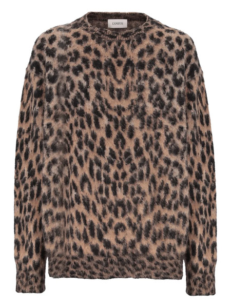  Laneus Leopard Print Crew Neck Sweater - Brown 