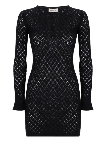  Laneus Open-knit V-neck Mini Dress - Black 