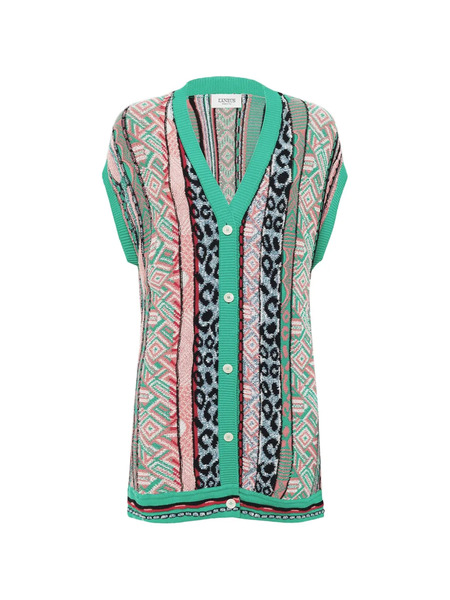  Laneus Patterned V-neck Cardigan - Green 