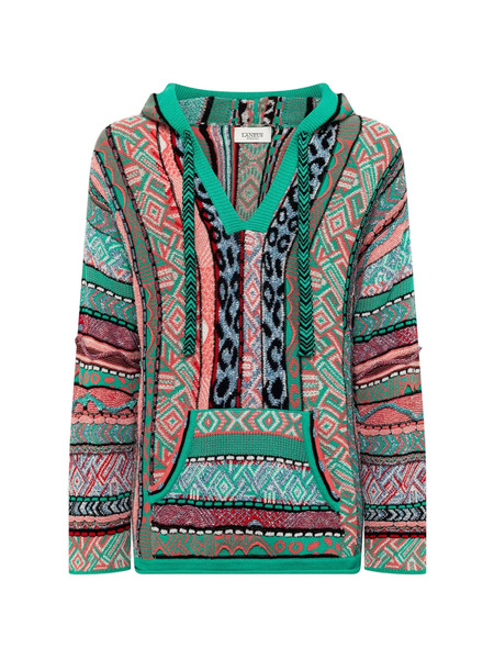  Laneus Patterned V-neck Hoodie - Green 