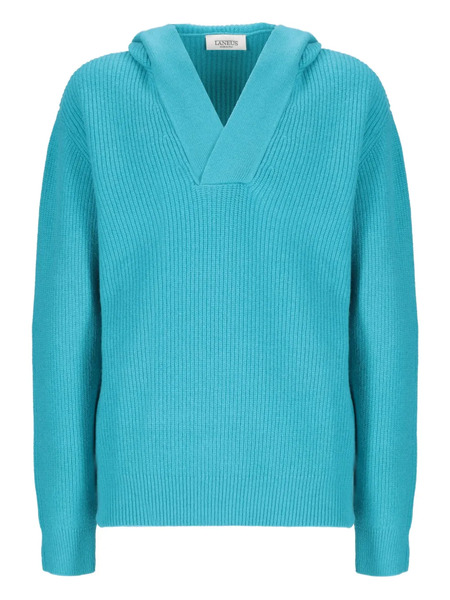  Laneus Ribbed Hooded Sweater - Blue 