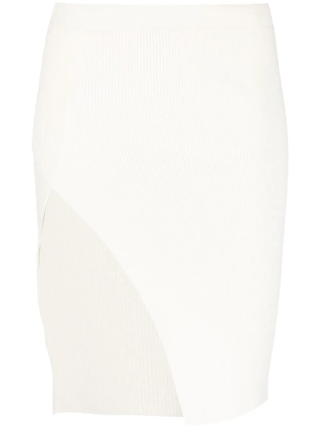  Laneus Ribbed-knit Asymmetric Midi Skirt - White 