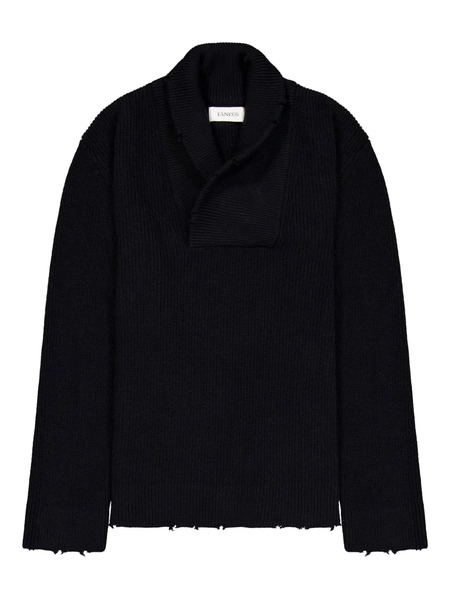  Laneus Shawl-collar Frayed Sweater - Blue 