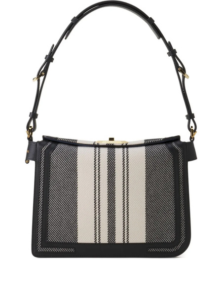  Lanvin Compagnon Striped Lock Shoulder Bag - Black 