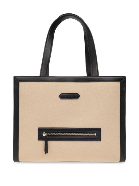  Lanvin Contrasting-trim Cotton Tote Bag - Neutrals 