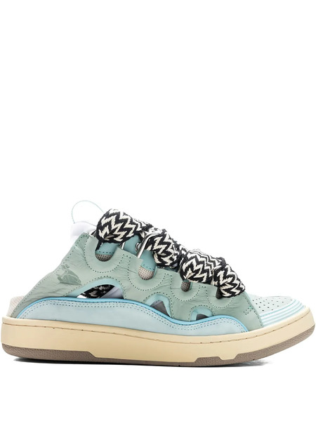  Lanvin Curb Lace-up Perforated Mules - Blue 
