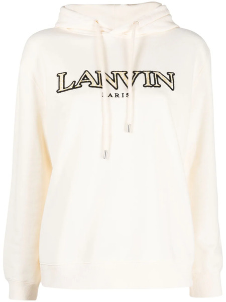  Lanvin Embroidered-logo Cotton Hoodie - Neutrals 
