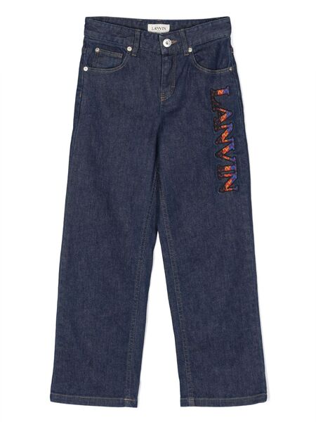  Lanvin Enfant Curb Logo-embroiderd Straight-leg Jeans - Blue 