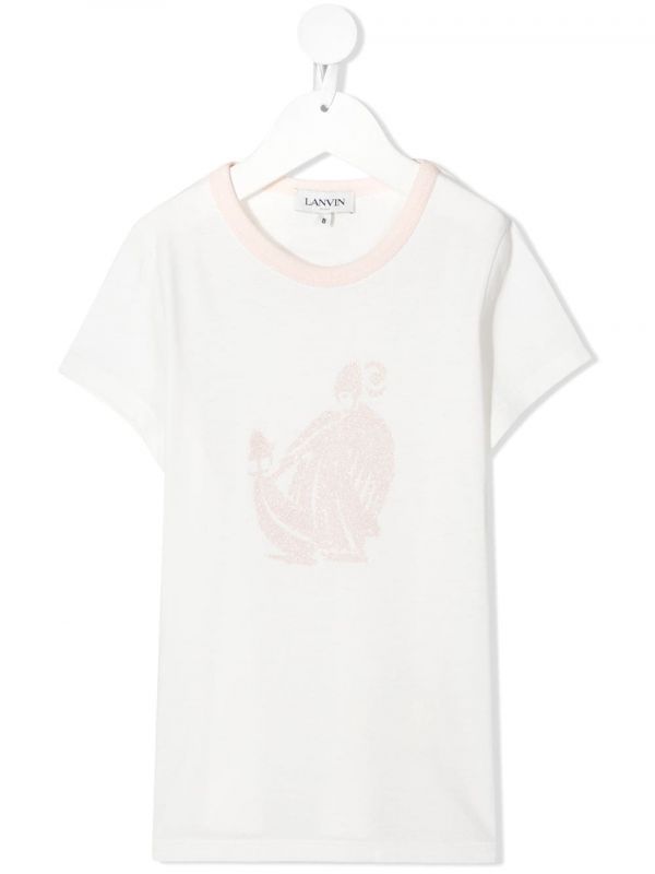  Lanvin Enfant Glittery Logo Short-sleeve T-shirt - White 