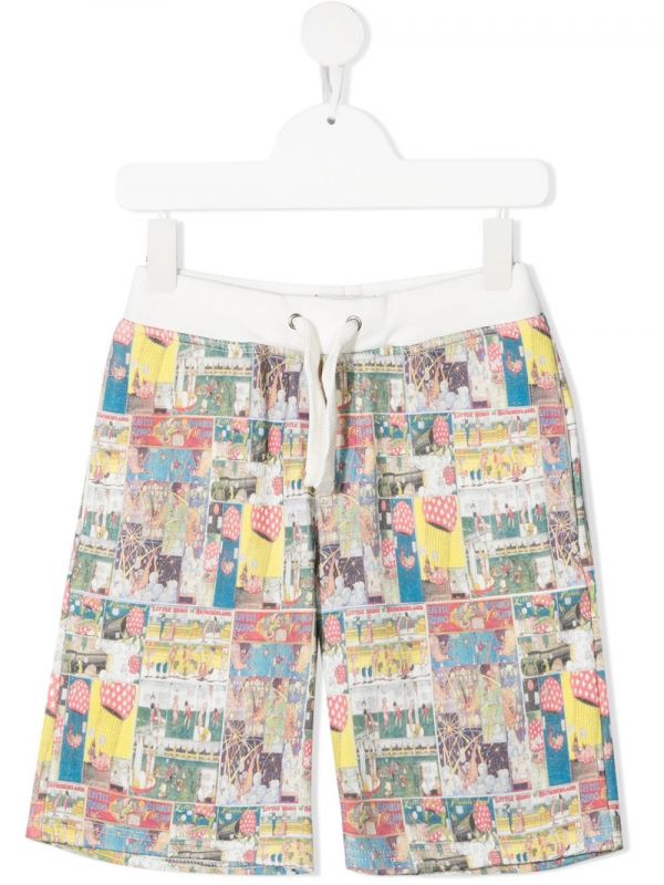  Lanvin Enfant Graphic Print Track Shorts - White 