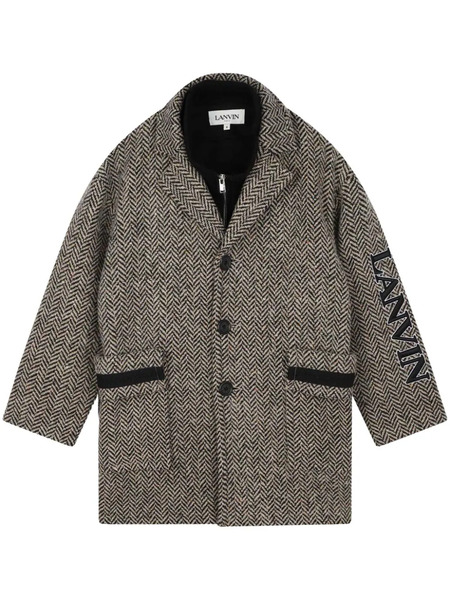  Lanvin Enfant Herringbone Single-breasted Coat - Black 