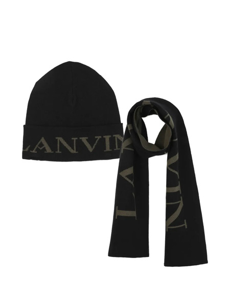  Lanvin Enfant Logo-intarsia Beanie Hat Set - Black 