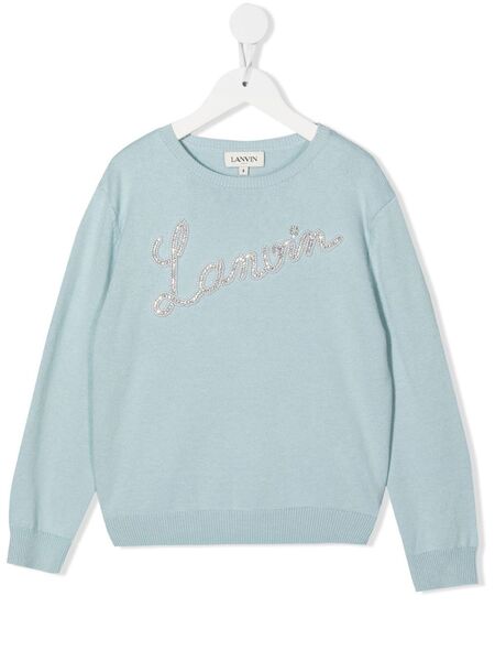  Lanvin Enfant Rhinestone-logo Crew-neck Jumper - Blue 