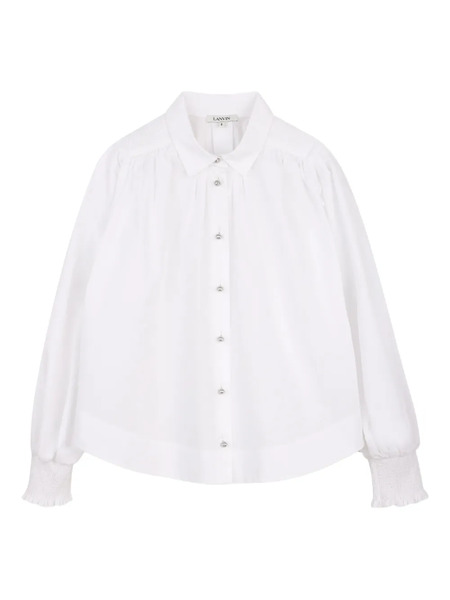  Lanvin Enfant Smocked-cuff Buttoned Top - White 