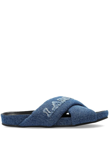  Lanvin Logo-embroidered Crossover Denim Slides - Blue 