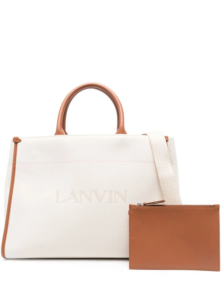  Lanvin Logo-print Leather Tote Bag - Neutrals 