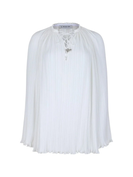  Lanvin Pleated Tie Neck Blouse - White 