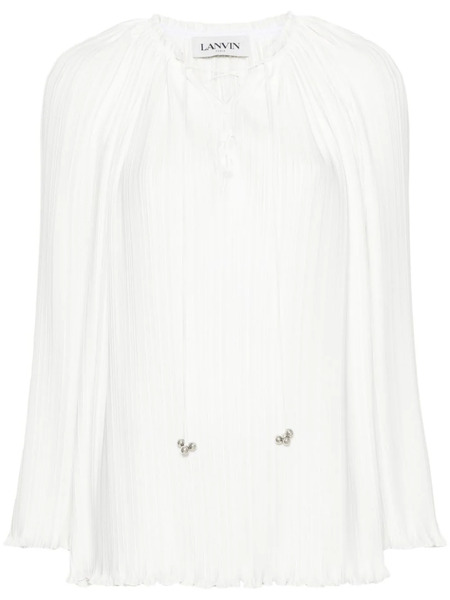  Lanvin Plissé Lace-up Blouse - White 