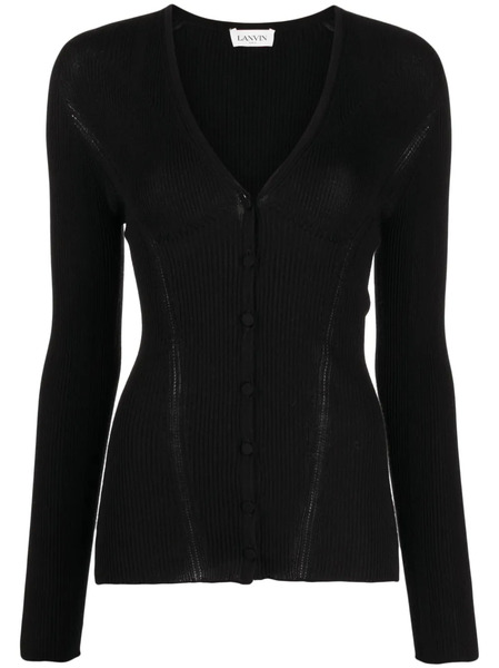  Lanvin Ribbed V-neck Cardigan - Black 