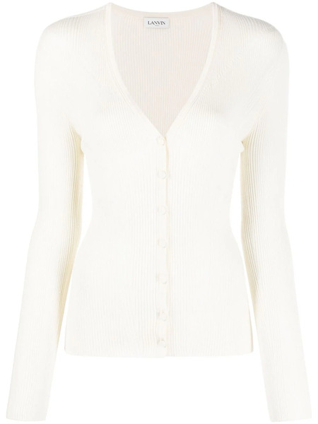 Lanvin Ribbed V-neck Cardigan - White 