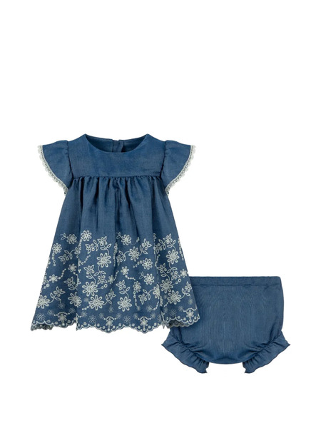  Lapin House Floral-embroidery Dress Set (set Of Two) - Blue 