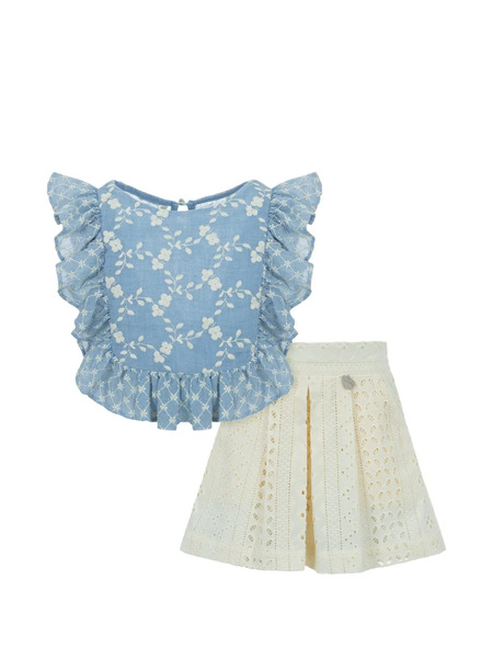  Lapin House Floral Ruffled Shorts Set - Blue 