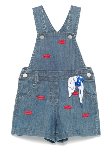  Lapin House Lips-embroidered Dungarees - Blue 
