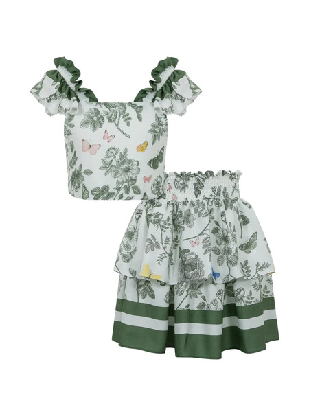  Lapin House Ruffled Floral Skirt Set - White 