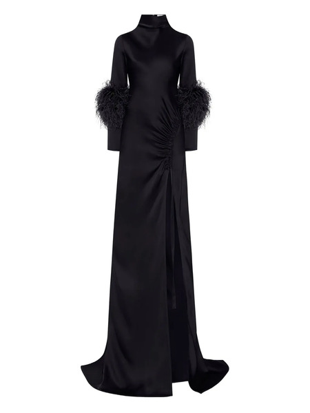  Lapointe Feather Gathered-detail Long Dress - Black 