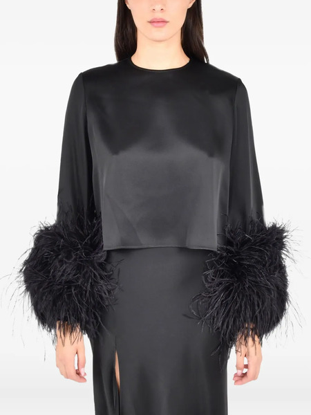 Lapointe Ostrich-feathers Long Sleeves Top - Black 