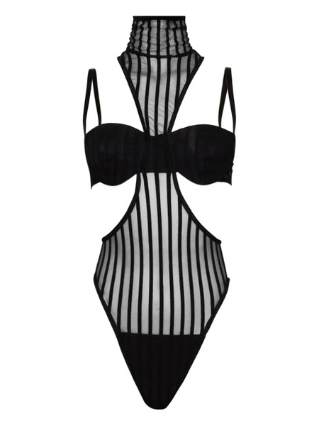  Laquan Smith Mock-neck Striped Bodysuit - Black 
