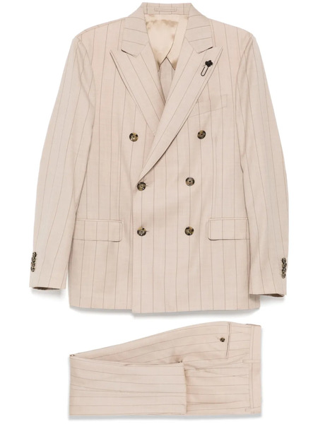  Lardini Striped Double Breasted Suit - Neutrals 