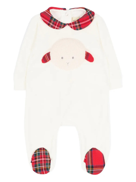  Le Boo Beebè Tartan-collar Sheep-motif Pajamas - White 