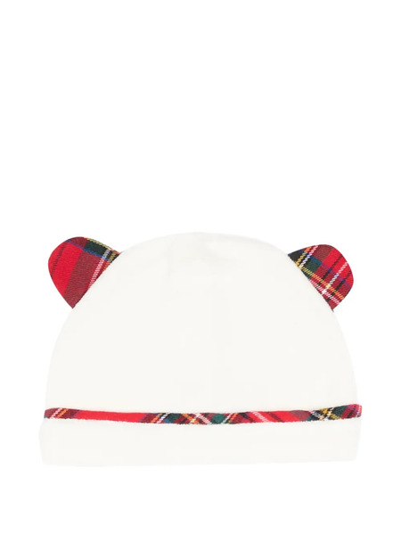  Le Boo Beebè Tartan-ears Beanie Hat - White 