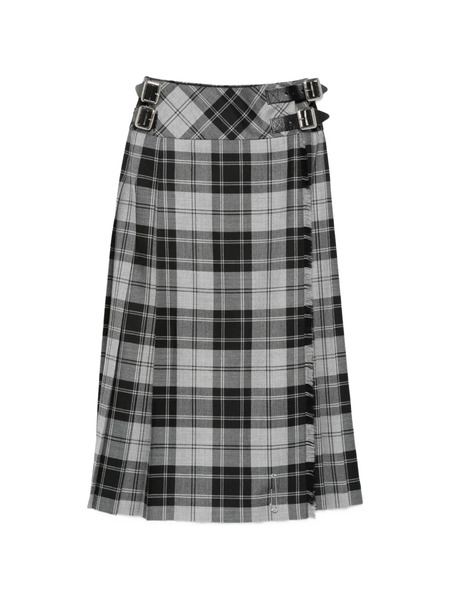  Le Kilt Buckle Plaid Midi Skirt - Grey 