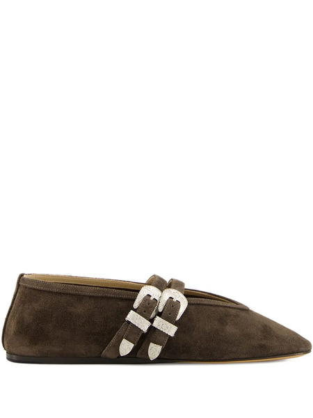  Le Monde Beryl Double-buckle Suede Ballet Flats - Brown 