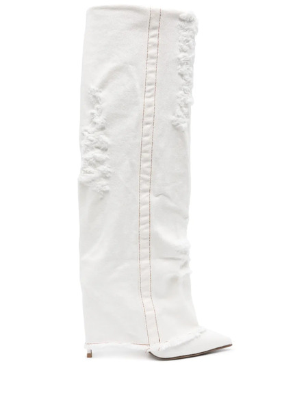  Le Silla Andy 120mm Cuffed Denim Boots - White 