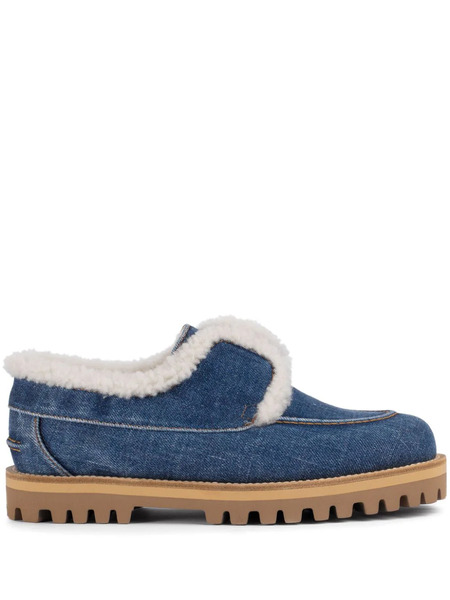  Le Silla Yacht Shearling-trim Denim Loafers - Blue 