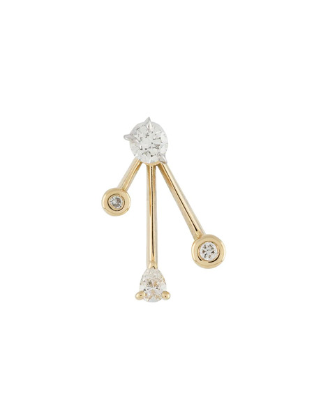  Le Ster 18kt Yellow Gold Crackle Ear Jacket With Diamond Studs Single Earring 