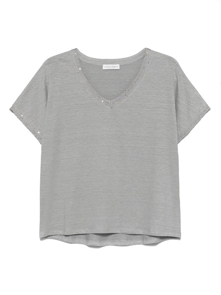  Le Tricot Perugia Sequined-trim T-shirt - Grey 